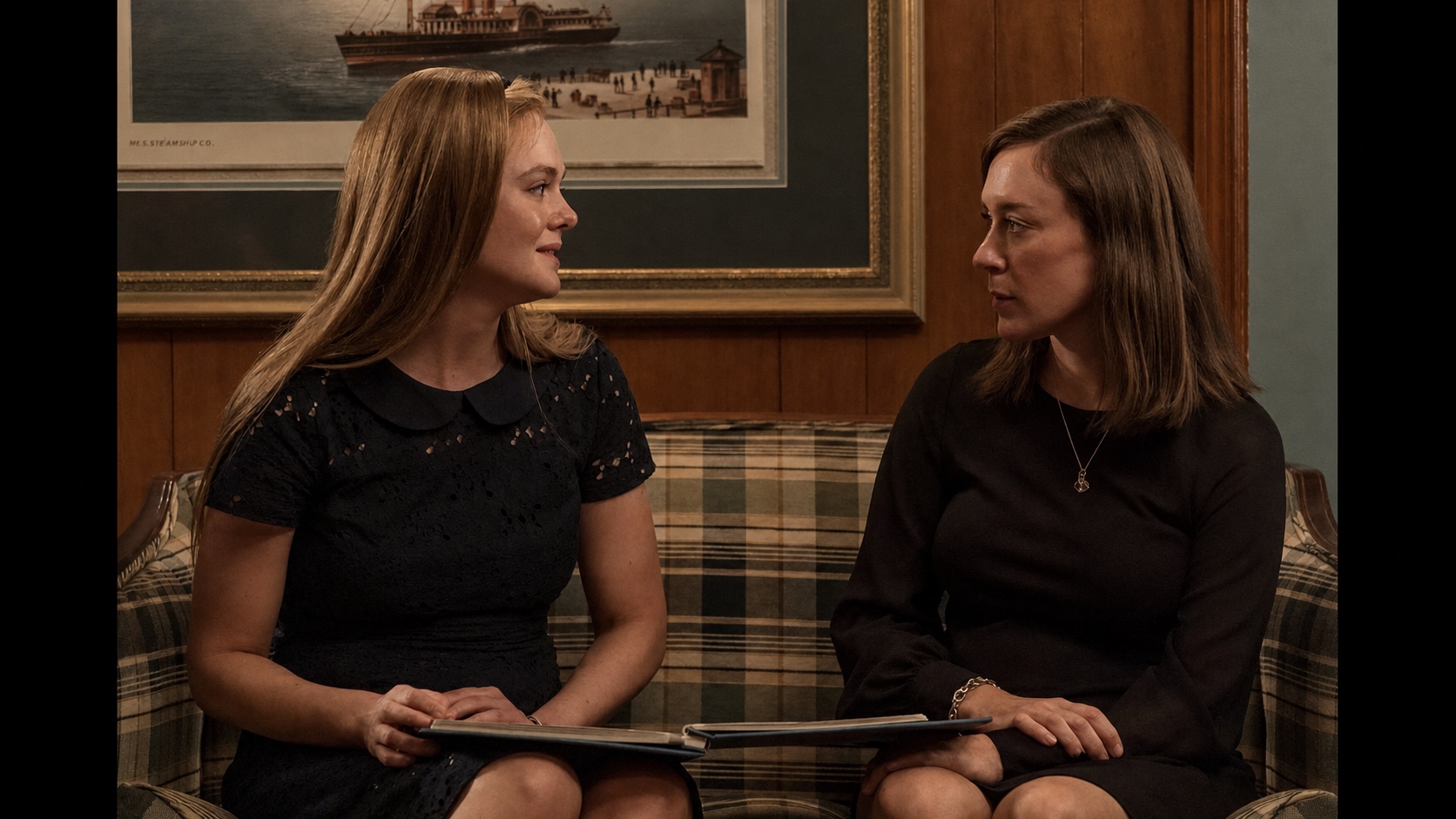 Elle Fanning and Chloë Sevigny in dark dresses, The Girl from Plainville
